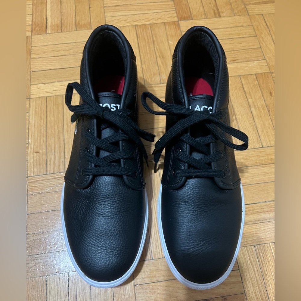 Lacoste Black Leather Low-Top Sneakers with White Soles - Picture 2 of 5